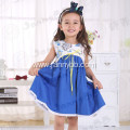 wholesale flower printed blue princess birthday dress